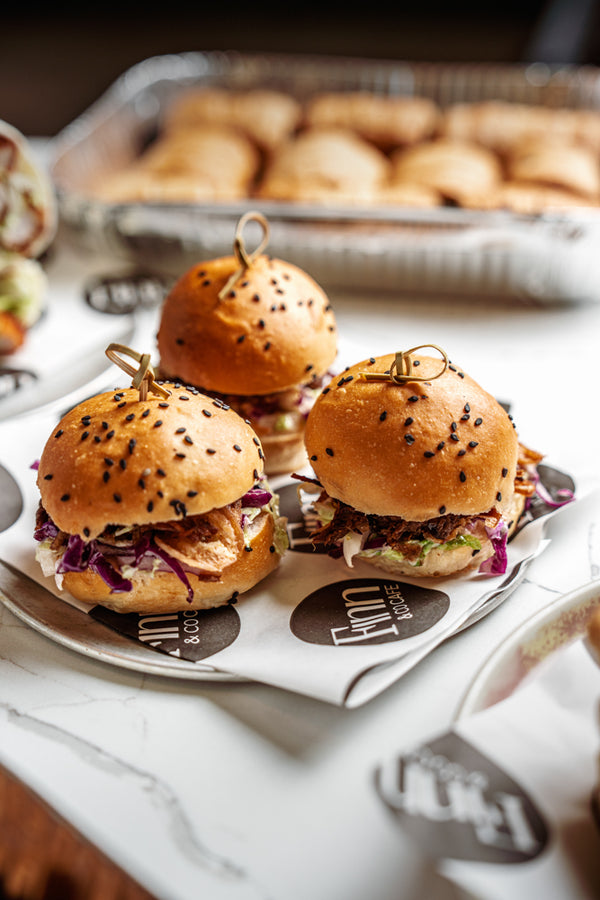 Gourmet mini beef sliders with tender barbacoa brisket, ideal for team events, parties and grazing. delivery in the blue mountains and Sydney